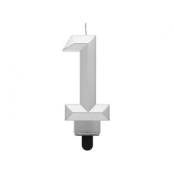 Świeczka na tort cyfra 1 srebrna DIAMENT 7.6 cm