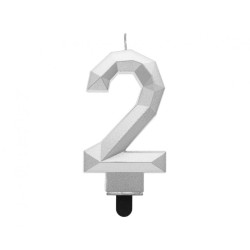 Świeczka na tort cyfra 2 srebrna DIAMENT 7.6 cm