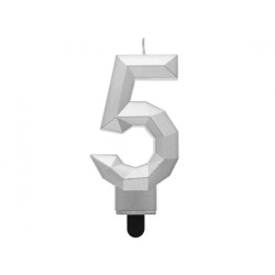 Świeczka na tort cyfra 5 srebrna DIAMENT 7.6 cm