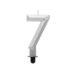 Świeczka na tort cyfra 7 srebrna DIAMENT 7.6 cm