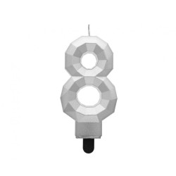 Świeczka na tort cyfra 8 srebrna DIAMENT 7.6 cm