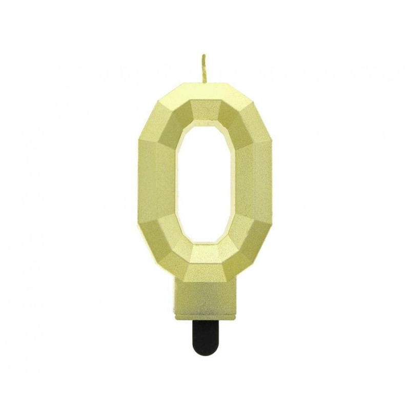 Świeczka na tort cyfra 0 złota DIAMENT 7.6 cm