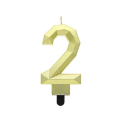 Świeczka na tort cyfra 2 złota DIAMENT 7.6 cm