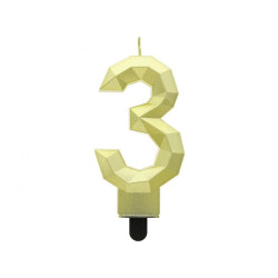 Świeczka na tort cyfra 3 złota DIAMENT 7.6 cm