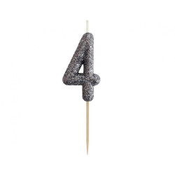 Świeczka na tort cyfra 4 brokatowa Czarna 11x3.5 cm