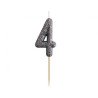 Świeczka na tort cyfra 4 brokatowa Czarna 11x3.5 cm
