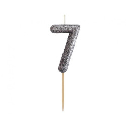 Świeczka na tort cyfra 7 brokatowa Czarna 11x3.5 cm