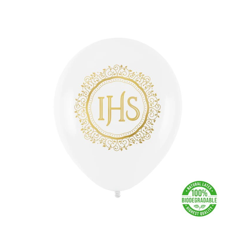 Balony komunijne IHS biało-złote 12cali 100szt
