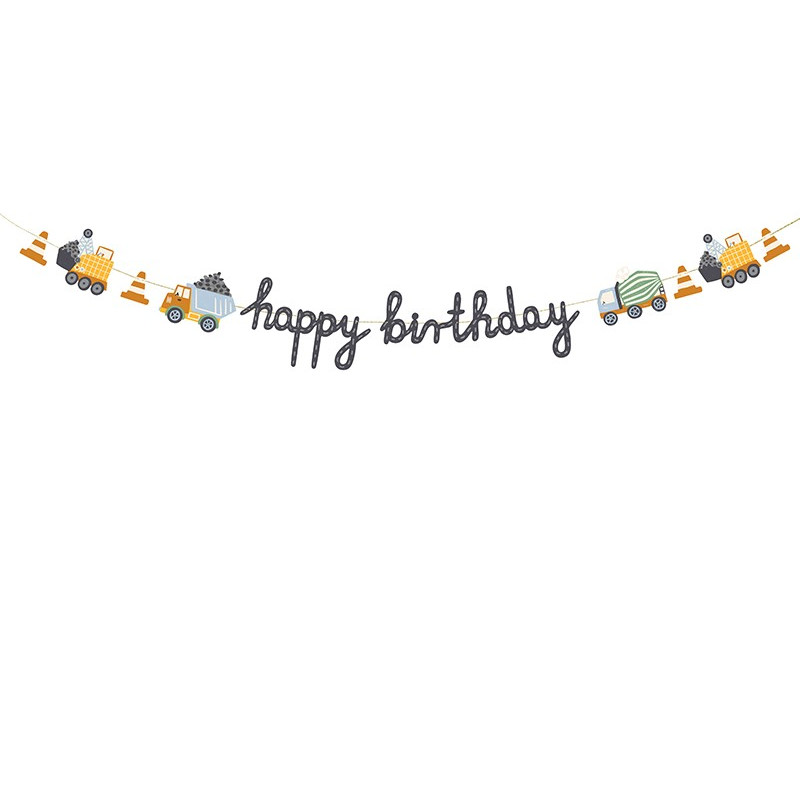 Baner Happy birthday Pojazdy budowlane Autka 2m