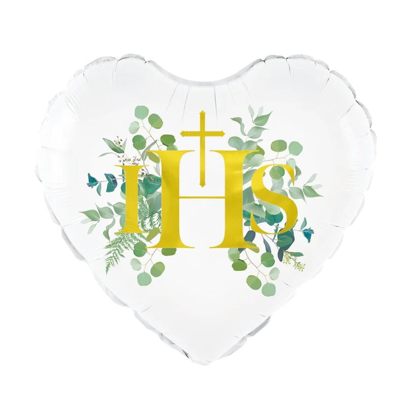 Balon foliowy serce IHS Eukaliptus Komunia Święta 45cm