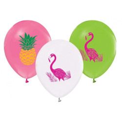 Balony Flamingi i Ananasy 12"/ 5 szt Hawajskie Aloha