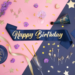 Szarfa Urodzinowa Happy Birthday granatowo-złota