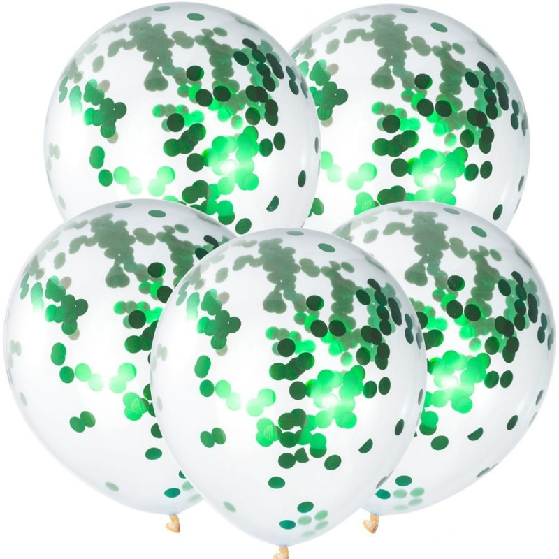 Balony z zielonym konfetti 5szt