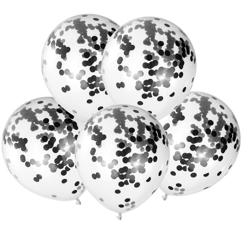 Balony z czarnym konfetti 5szt