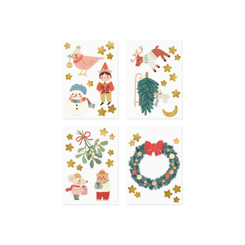 Naklejki na okno Merry Christmas, mix (1 op. / 4 szt.)