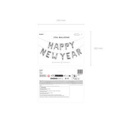 Balon foliowy Happy New Year Napis Sylwestrowy SREBRNY 422x46cm