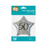 Balon foliowy "50" gwiazda srebrna 19"