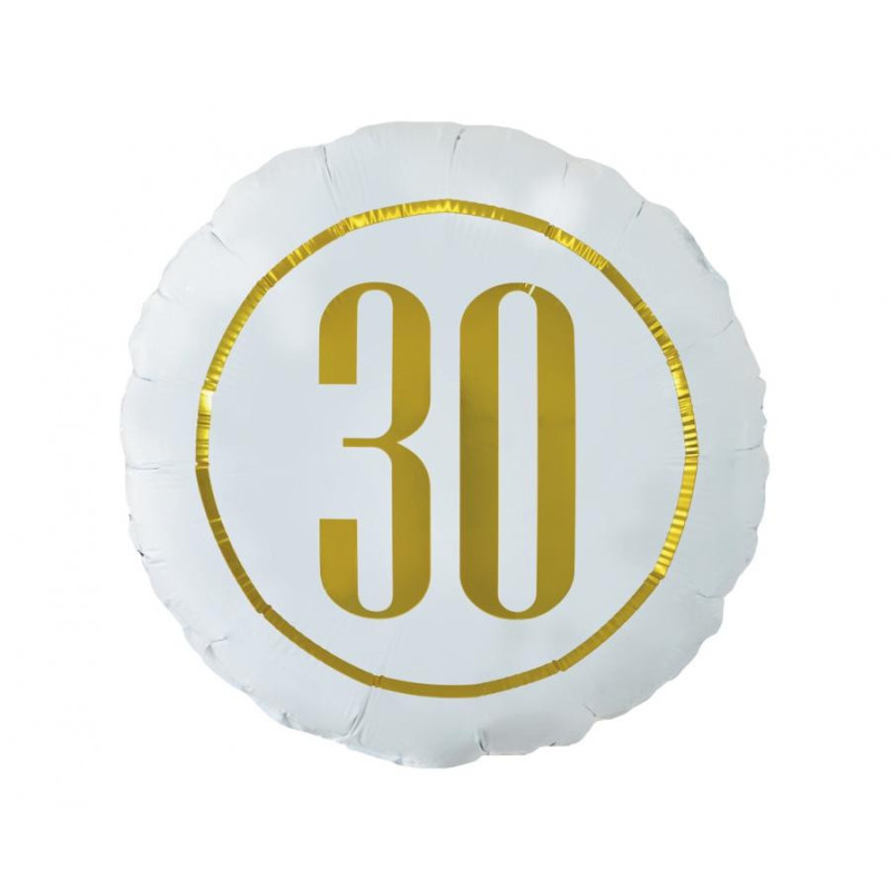 Balon foliowy "30" biały ze złotym 18"