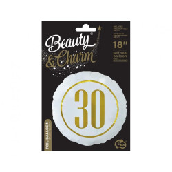 Balon foliowy "30" biały ze złotym 18"