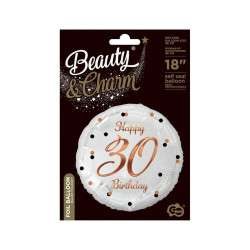 Balon foliowy Happy 30 Birthday biały nadruk różowe złoto 18"  B&C