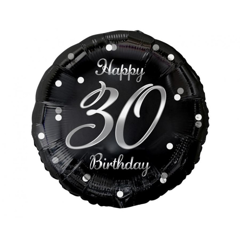 Balon foliowy Happy 30 Birthday czarny nadruk srebrny 18" B&C