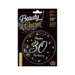 Balon foliowy Happy 30 Birthday czarny nadruk srebrny 18" B&C