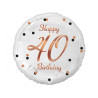 Balon foliowy Happy 40 Birthday biały, nadruk różowe złoto 18" B&C