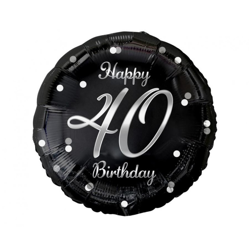 Balon foliowy Happy 40 Birthday czarny, nadruk srebrny 18" B&C
