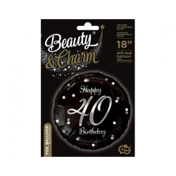 Balon foliowy Happy 40 Birthday czarny, nadruk srebrny 18" B&C