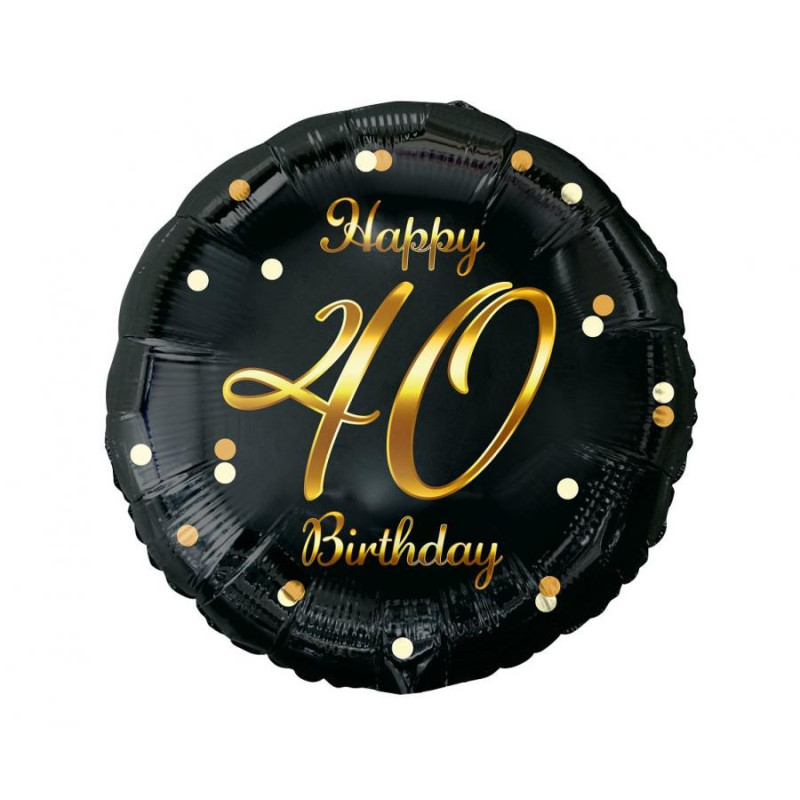 Balon foliowy Happy 40 Birthday czarny, nadruk złoty 18" B&C