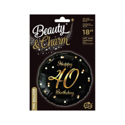 Balon foliowy Happy 40 Birthday czarny, nadruk złoty 18" B&C