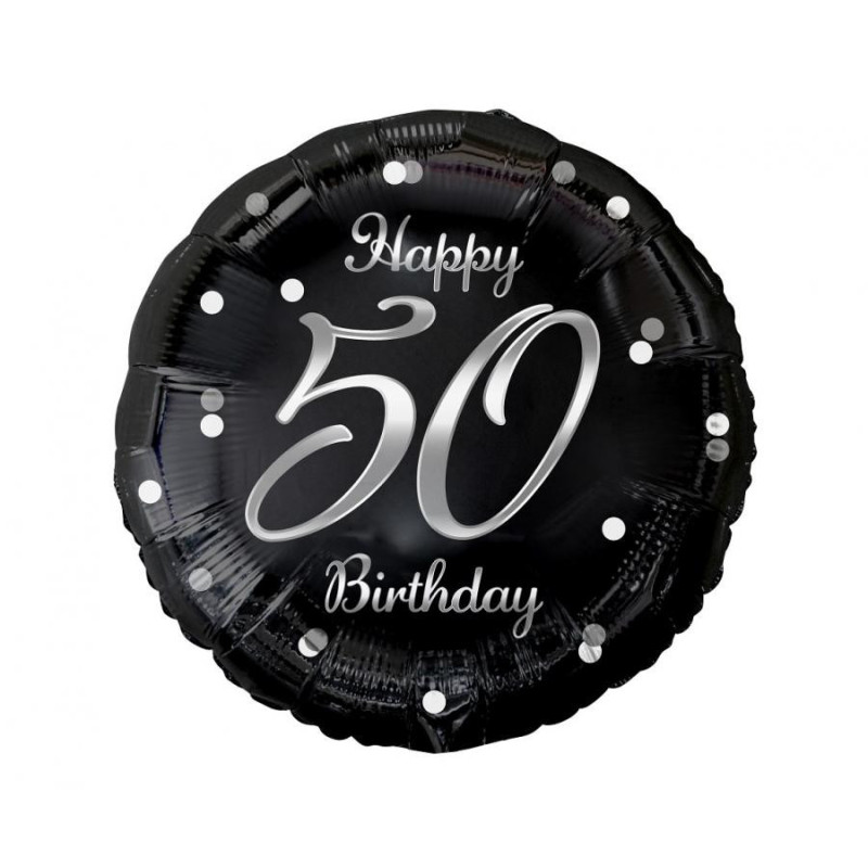Balon foliowy Happy 50 Birthday czarny, nadruk srebrny 18" B&C