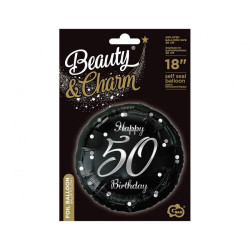 Balon foliowy Happy 50 Birthday czarny, nadruk srebrny 18" B&C