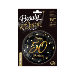 Balon foliowy Happy 50 Birthday czarny, nadruk złoty 18" B&C