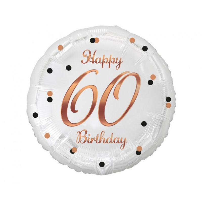 Balon foliowy Happy 60 Birthday biały, nadruk różowe złoto 18" B&C