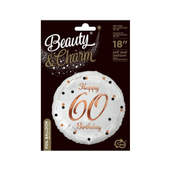 Balon foliowy Happy 60 Birthday biały, nadruk różowe złoto 18" B&C