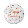 Balon foliowy Happy Birthday biały, nadruk różowe złoto 18" B&C