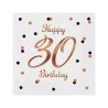 Serwetki Happy 30 Birthday białe, nadruk różowo-złoty 33x33 cm/ 20 szt B&C