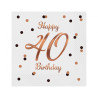 Serwetki Happy 40 Birthday białe, nadruk różowo-złoty 33x33 cm/ 20 szt B&C