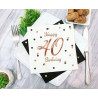 Serwetki Happy 40 Birthday białe, nadruk różowo-złoty 33x33 cm/ 20 szt B&C