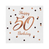 Serwetki Happy 50 Birthday białe, nadruk różowo-złoty 33x33 cm/ 20 szt B&C