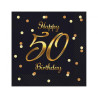 Serwetki Happy 50 Birthday czarne, nadruk złoty 33x33 cm/ 20 szt B&C