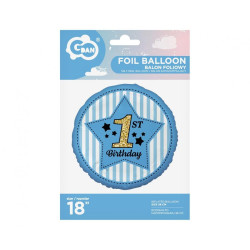 Balon foliowy 1st Birthday, niebieski, 18"