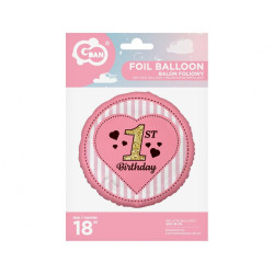 Balon foliowy 18" 1st Birthday, różowy