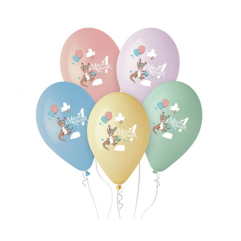 Balony Premium Hel Mam Już 1 Roczek (kangurek), 13"/ 5 szt