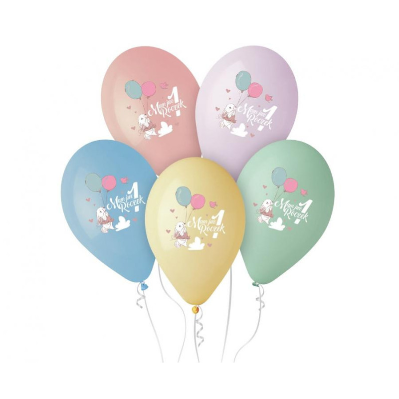 Balony Premium Hel Mam Już 1 Roczek (króliczek), 13"/ 5 szt.