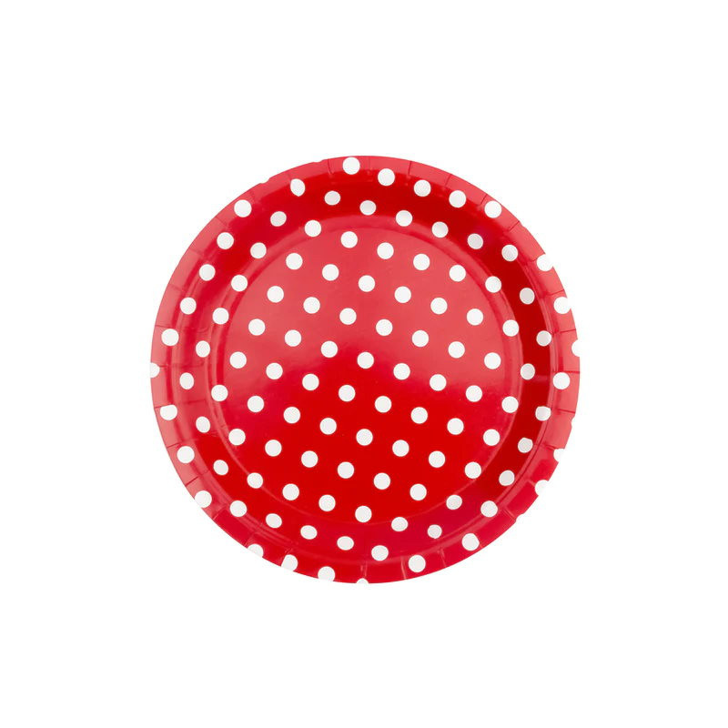 Talerzyki w kropki papierowe Czerwone w białe kropeczki 18cm 6szt