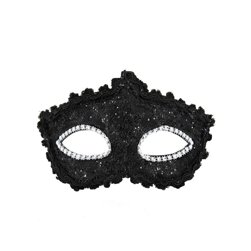 Maska karnawałowa wenecka brokatowa czarna z diamencikami 19x10cm