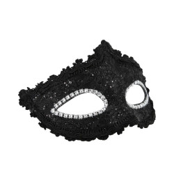 Maska karnawałowa wenecka brokatowa czarna z diamencikami 19x10cm