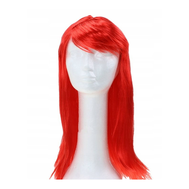 Włosy Długie Sztuczne Czerwone 55cm Peruka Czerwona Grzywka Arielka